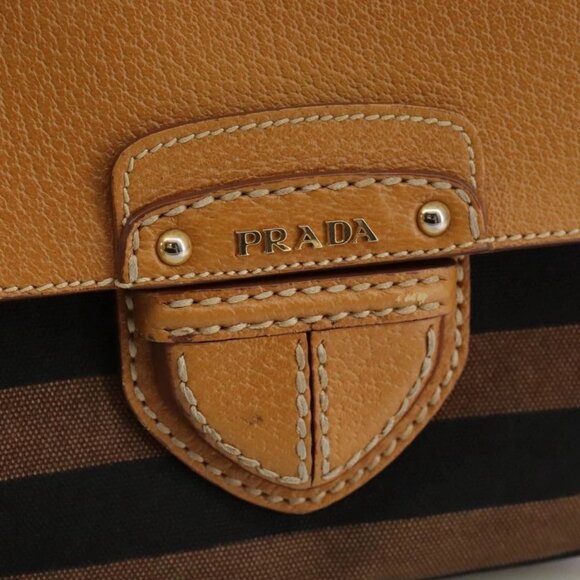 PRADA Shoulder Bag Canvas Brown Gold Auth - Picture 13 of 16